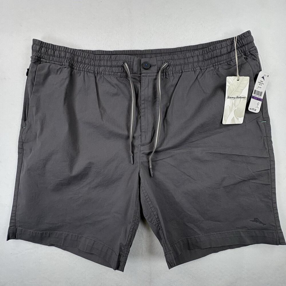 Tommy Bahama Chino Shorts Mens 2XL Gray Oceanside Poplin 8 Inseam Elastic Waist